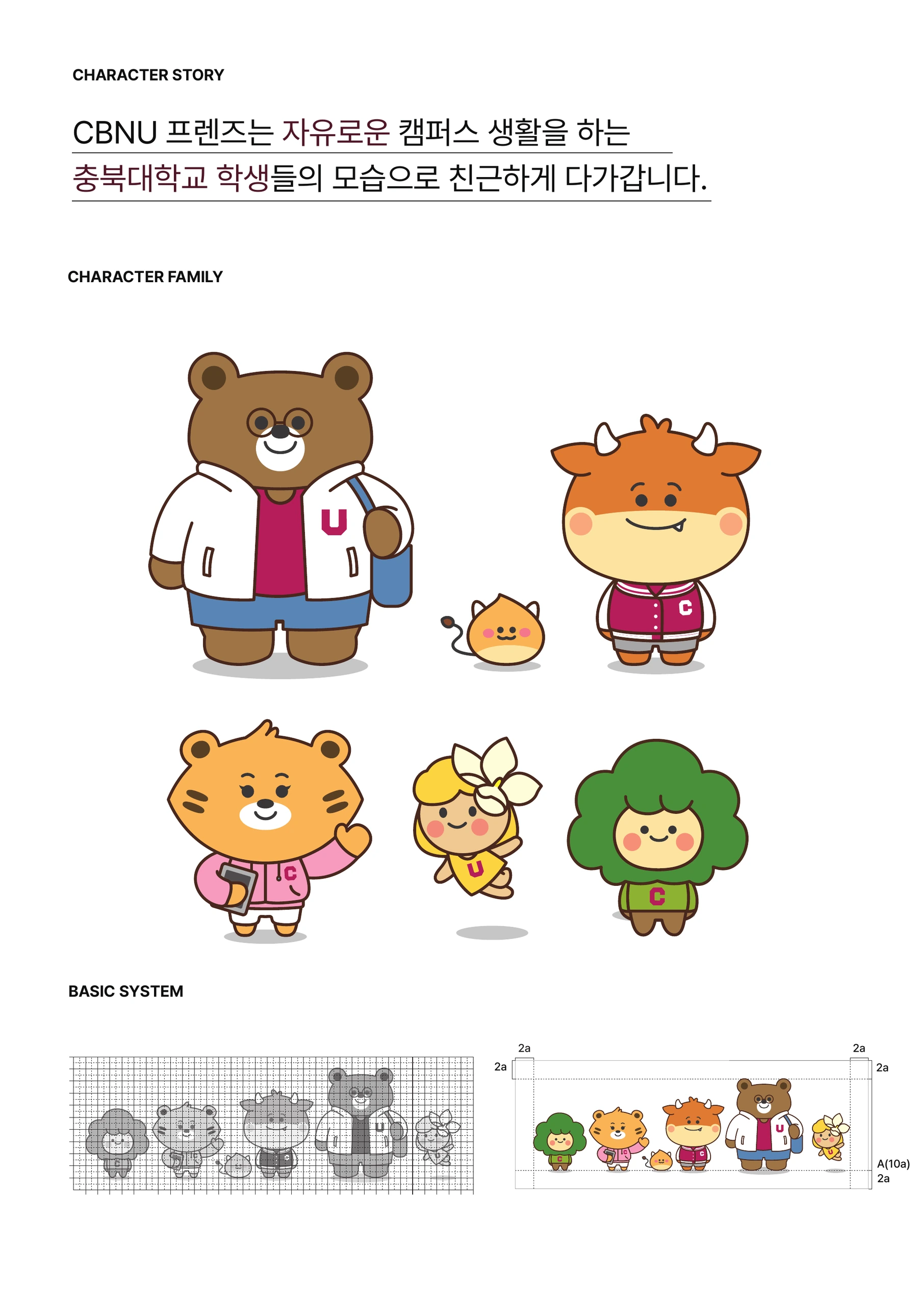 충북대학교 UI·CBNU 프렌즈 — CBNU 프렌즈 캐릭터 패밀리와 기본형