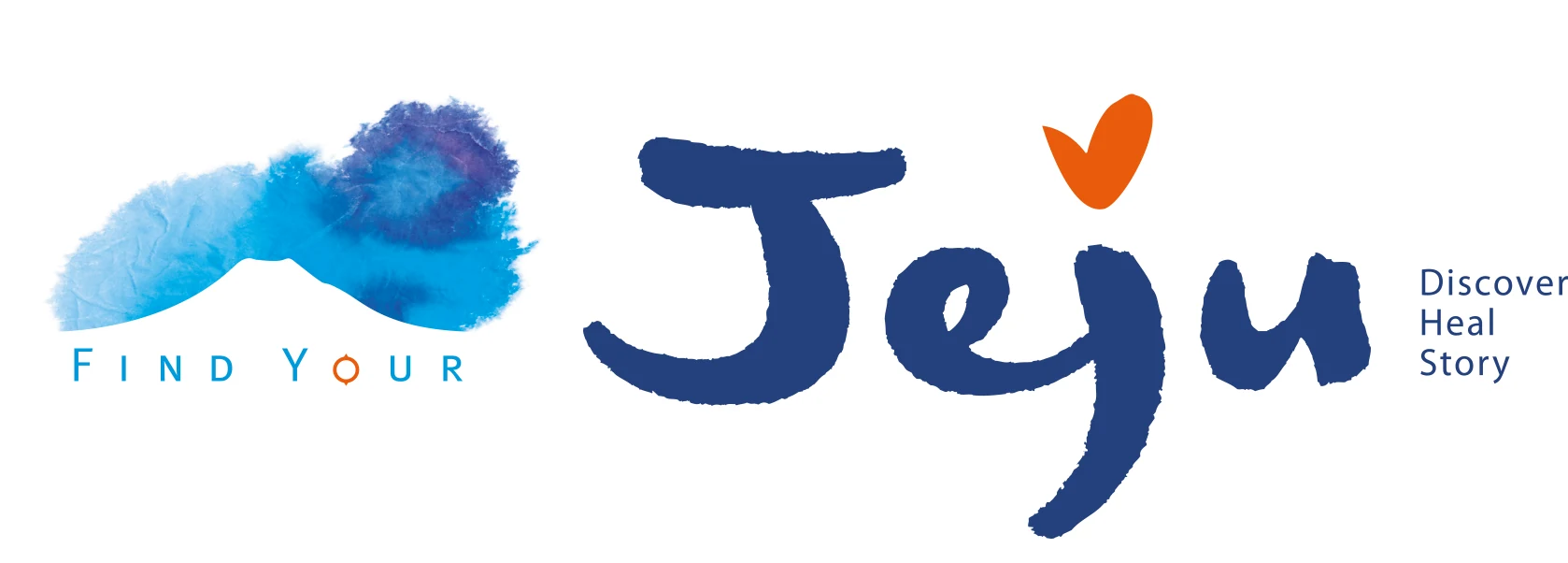 Find Your 심벌과 Jeju 워드마크, Discover Heal Story 메시지의 브랜드 조합